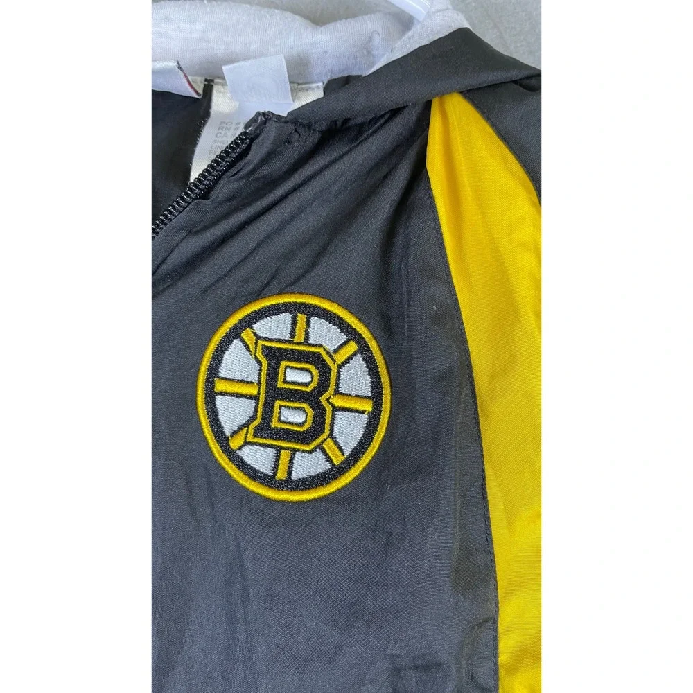 Reebok Windbreaker Jacket Kids 3T Black Excellent Boston Bruins NHL Hockey